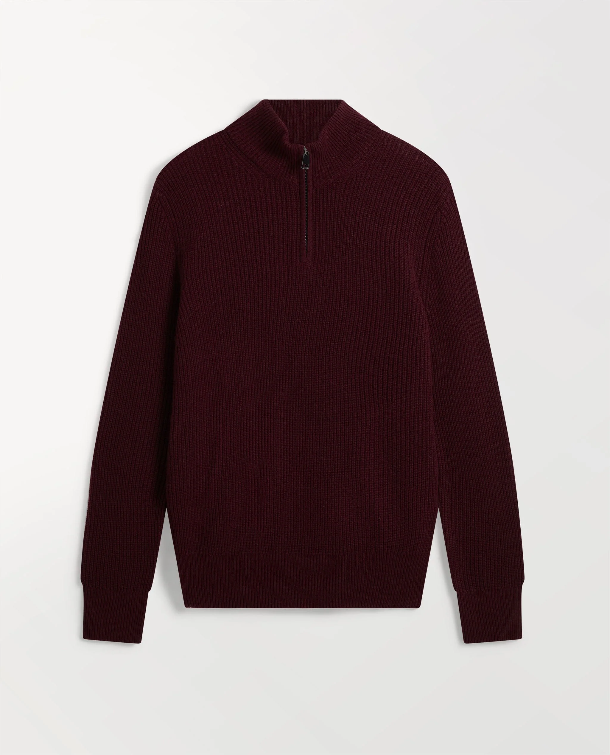 Men's Cashmere Merino Fishermans Rib 1/4 Zip Jumper - Oxblood - Image 2