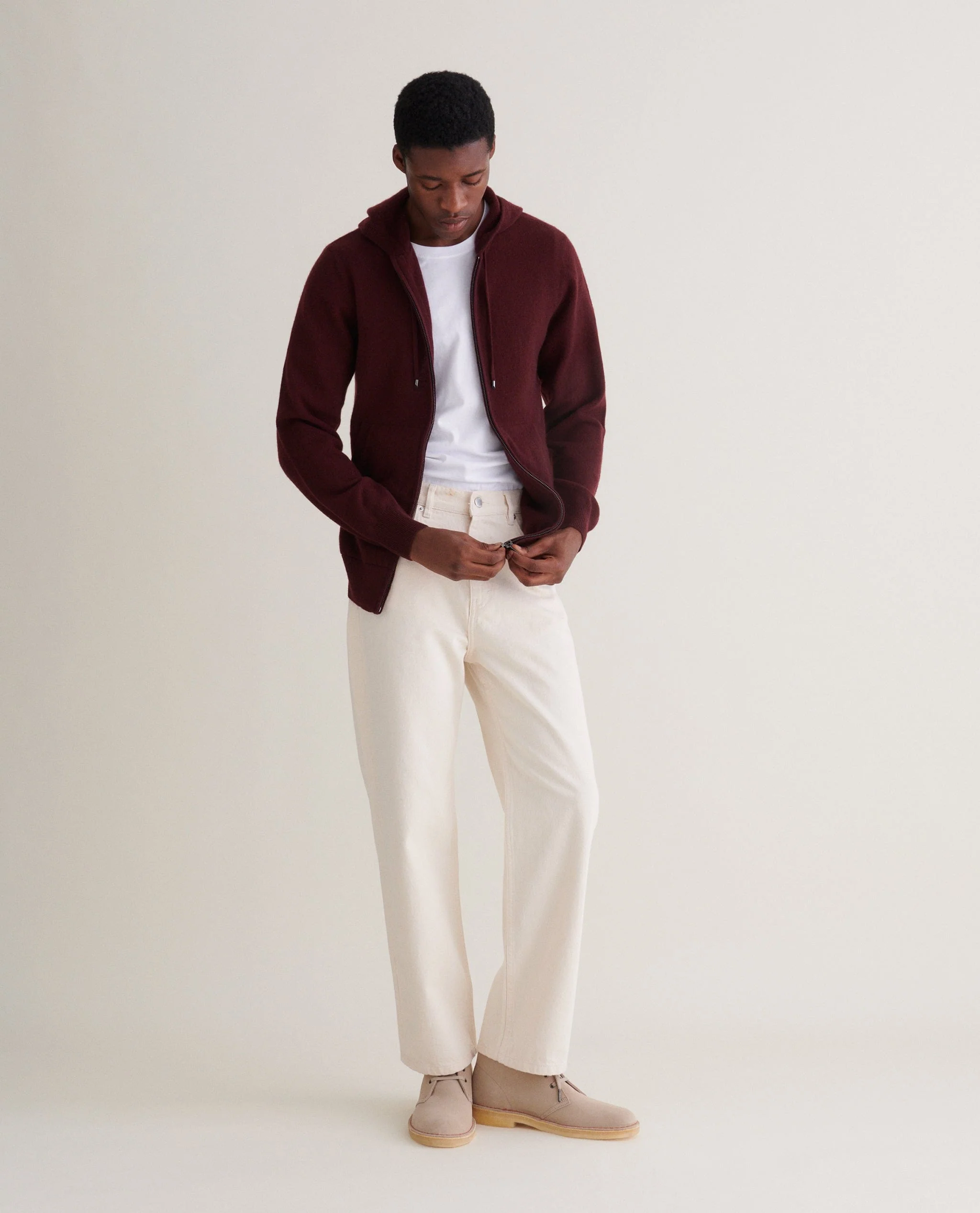 Men's Finest Cashmere Full Zip Hoodie - Oxblood