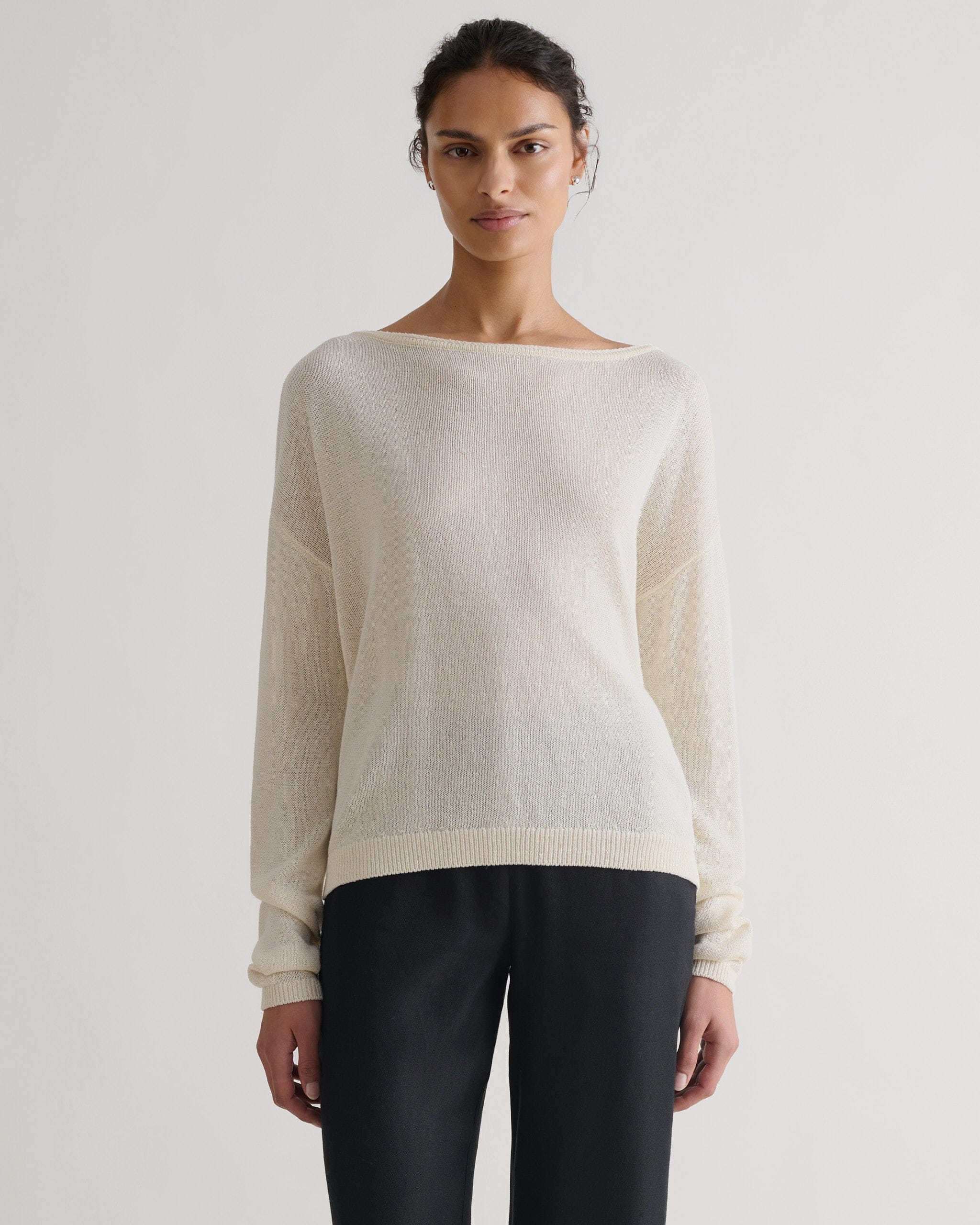 Women's Paper Yarn Slash Neck Jumper - Parchment - Image 4