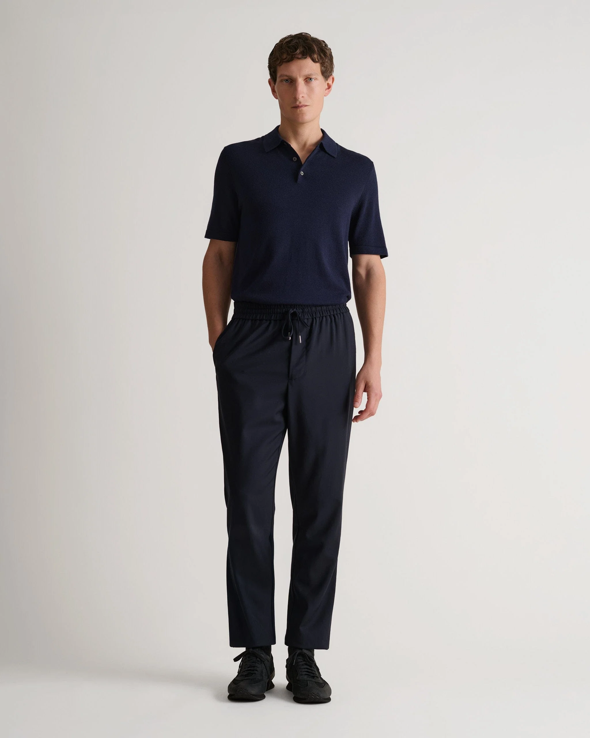 Men's Silk-Cotton Fine Knit Polo - Indigo - Image 3