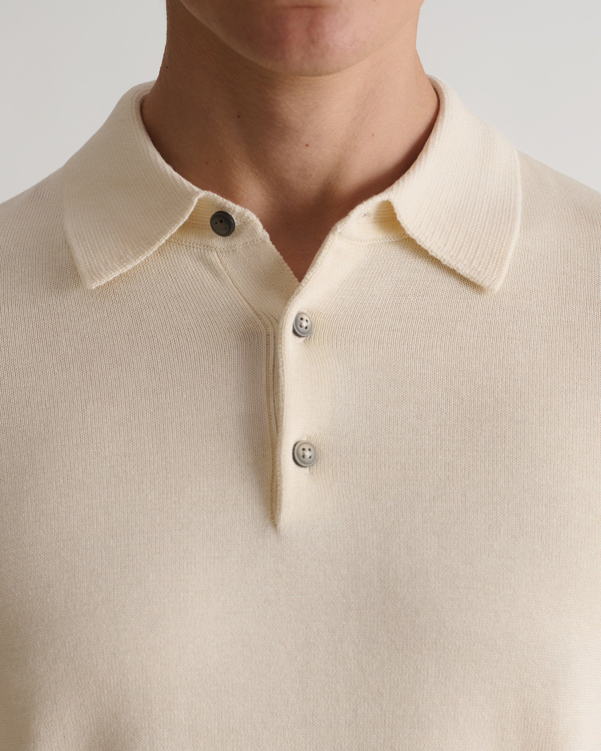 Men's Silk-Cotton Fine Knit Polo - Parchment - Image 5