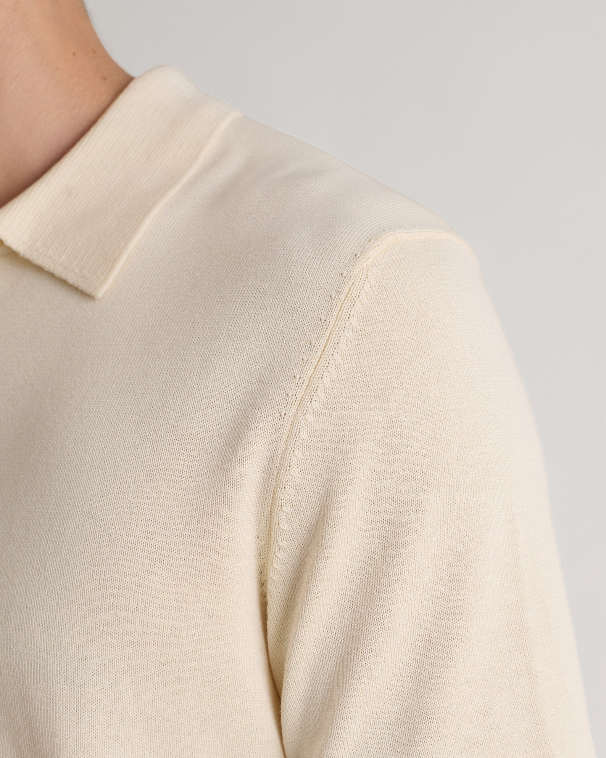 Men's Silk-Cotton Fine Knit Polo - Parchment - Image 6