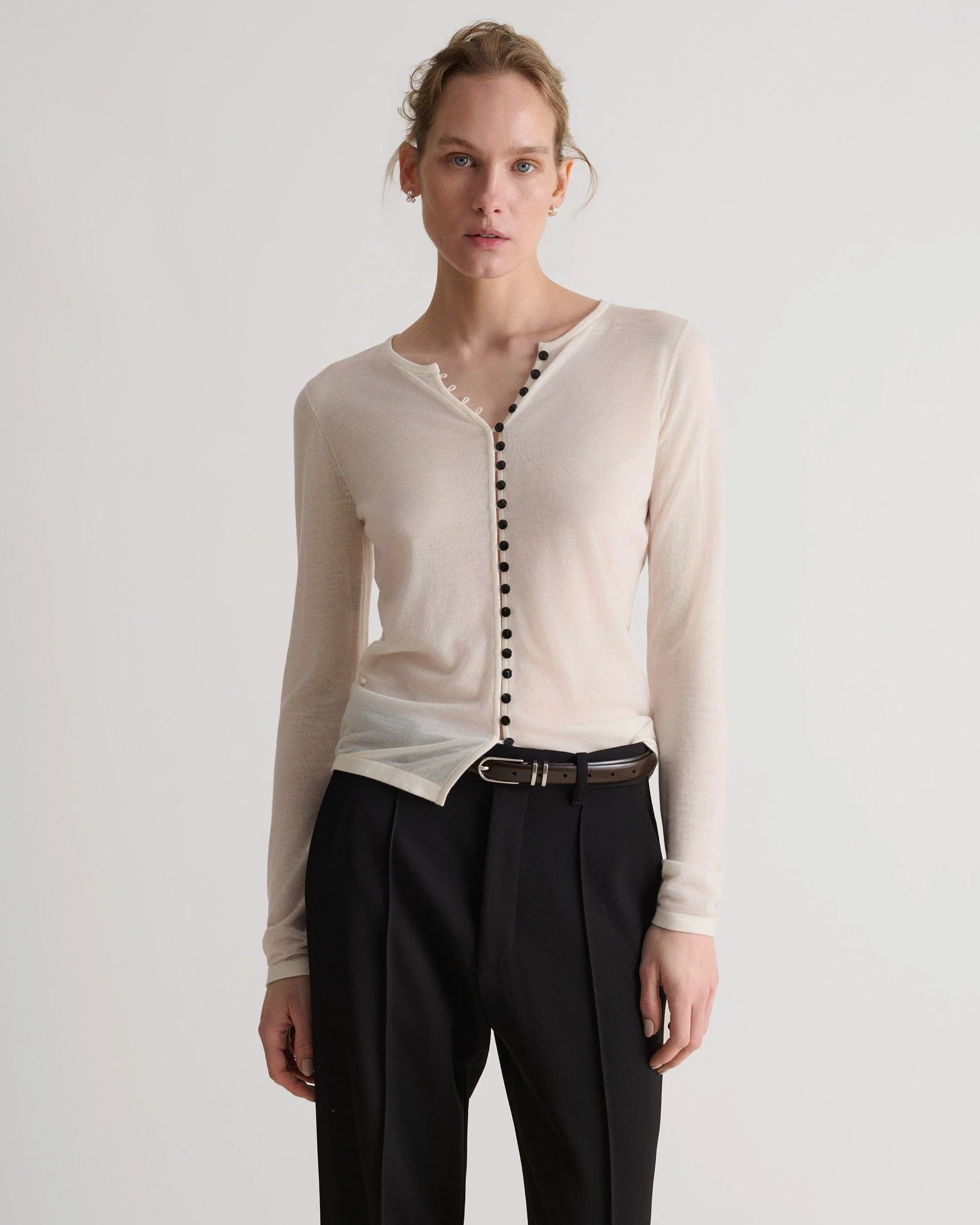 Women's Superfine Merino Button-Front Top - Buttermilk - Image 4