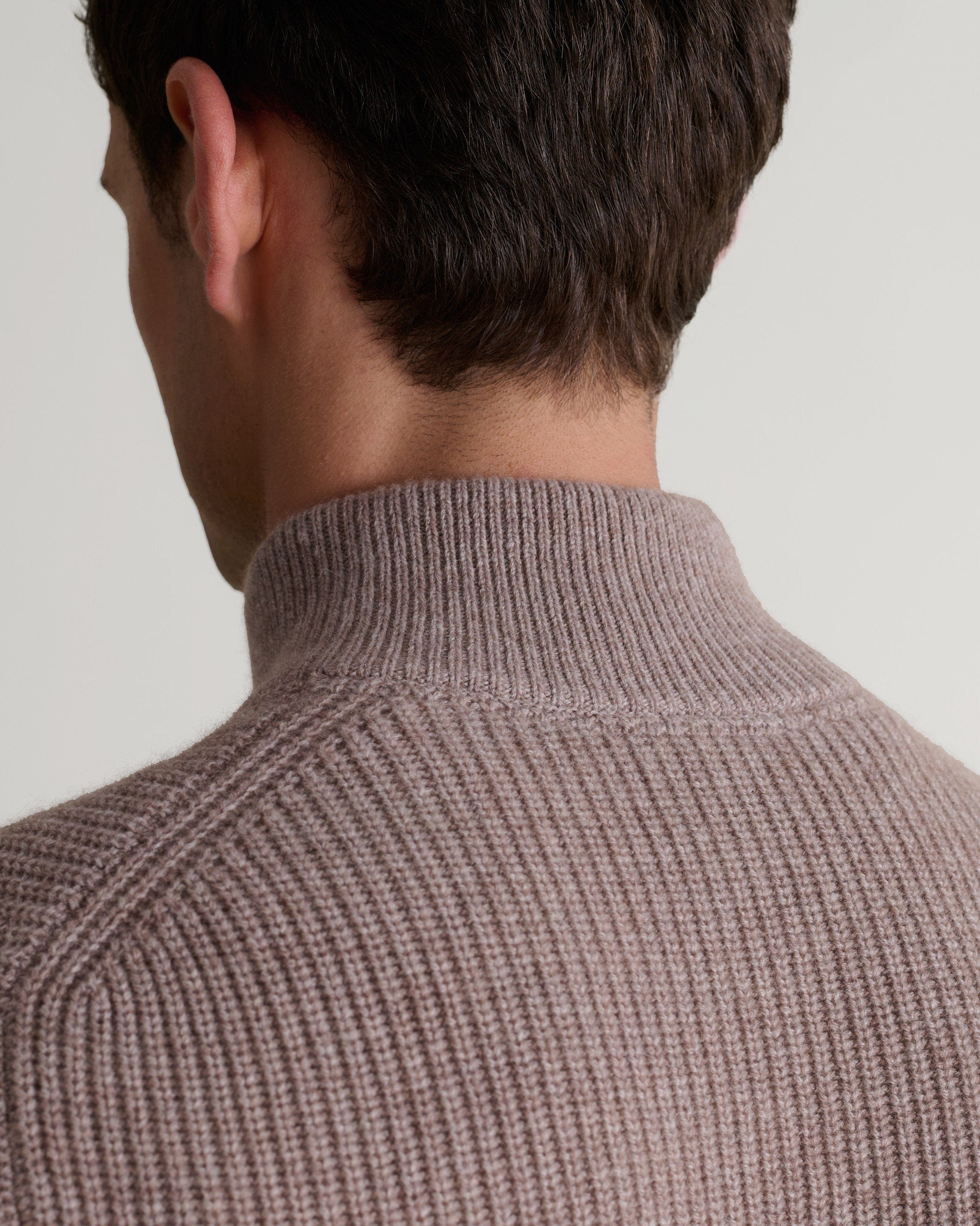 Men's Cashmere Merino Fishermans Rib 1/4 Zip Jumper - Toast - Image 6