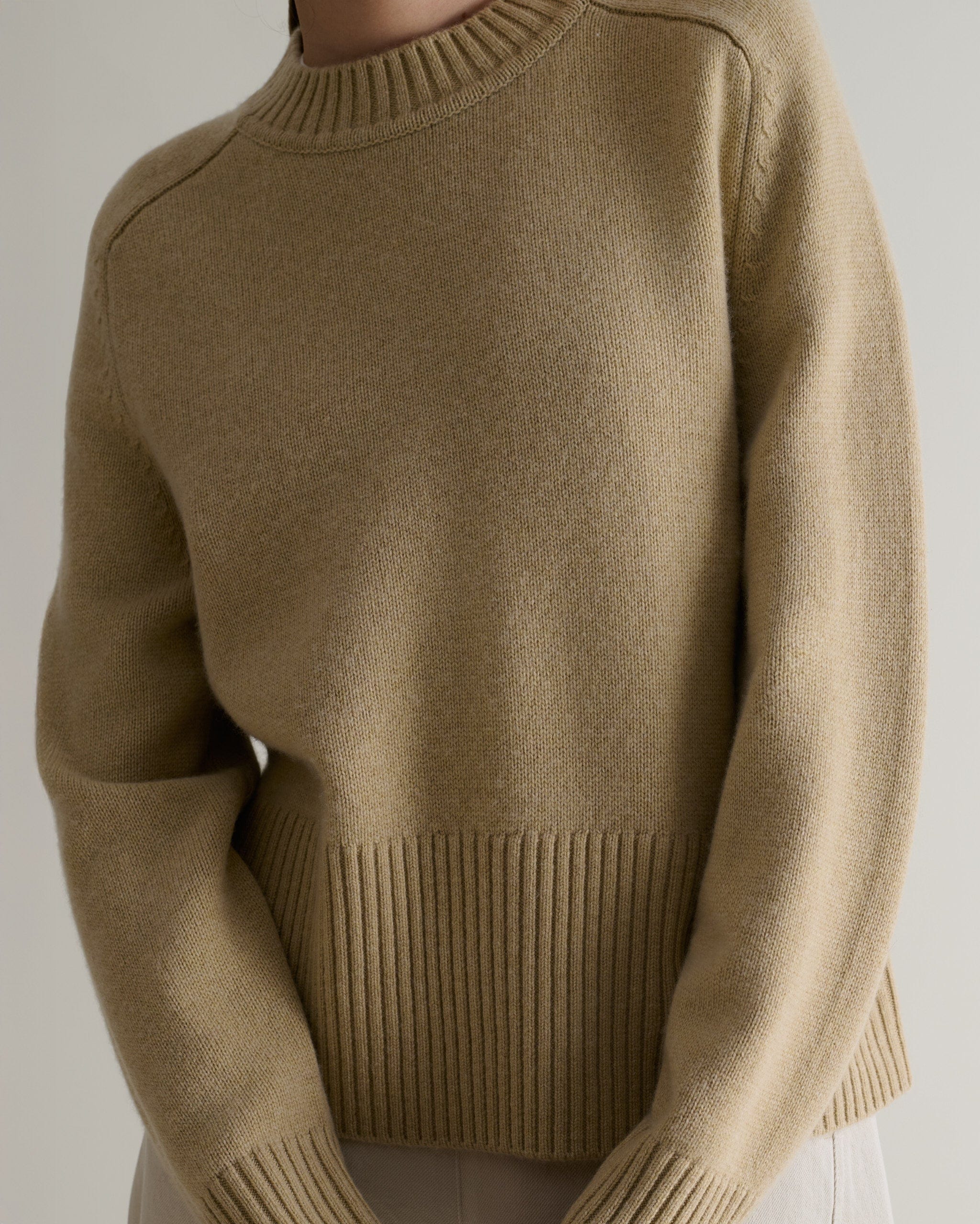 Women's Cashmere Merino Saddle Sleeve Crew Neck Jumper - Twine - Image 5