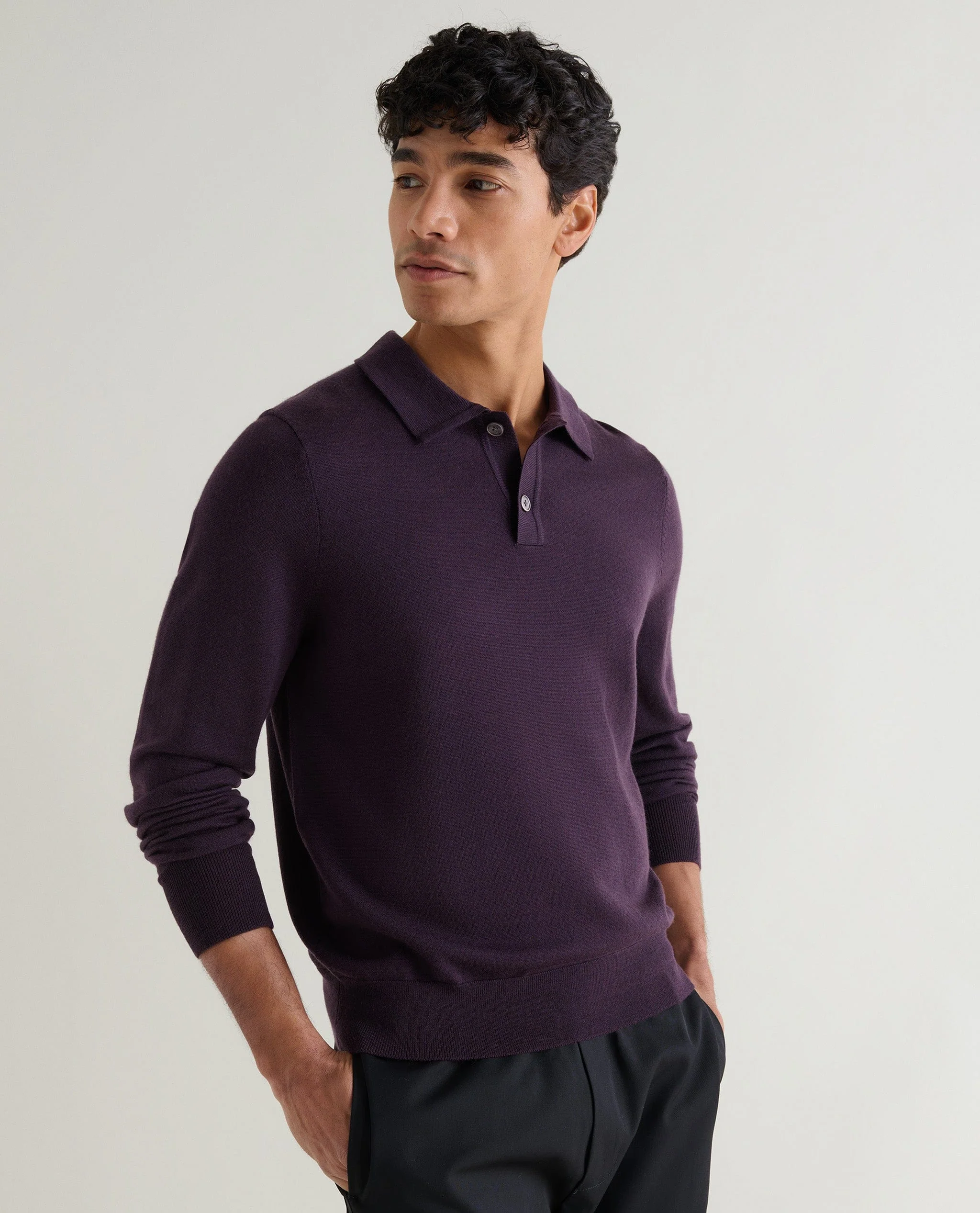 Men's Merino Knitted Polo Jumper - Umber - Image 4