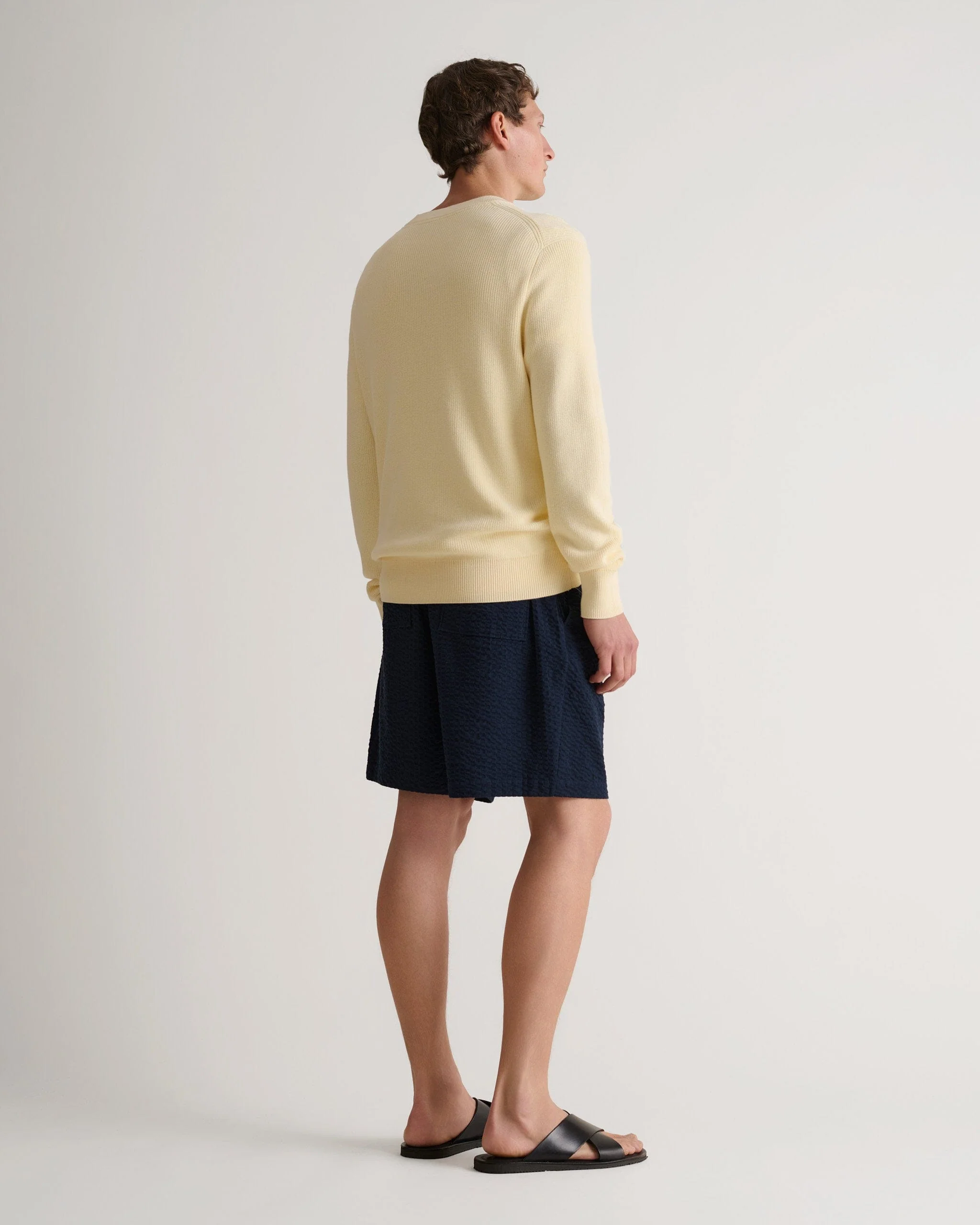 Men's Waffle Fisherman Crew Neck Jumper - Parchment - Image 3