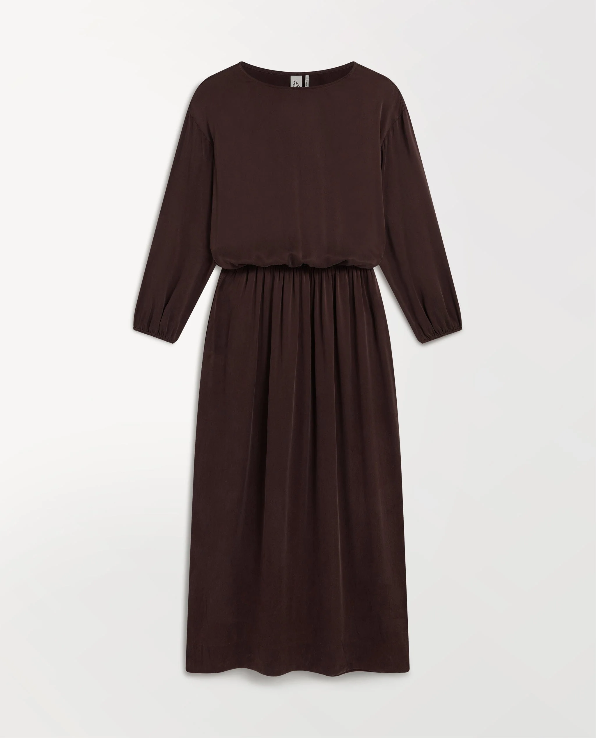 Women's Gathered Waist Easy-Silk Dress - Umber - Image 2