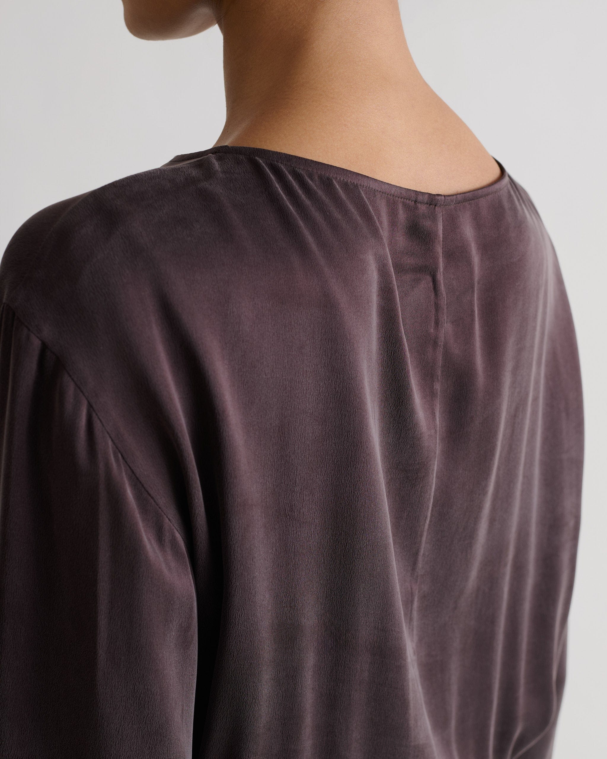 Women's Gathered Waist Easy-Silk Dress - Umber - Image 5