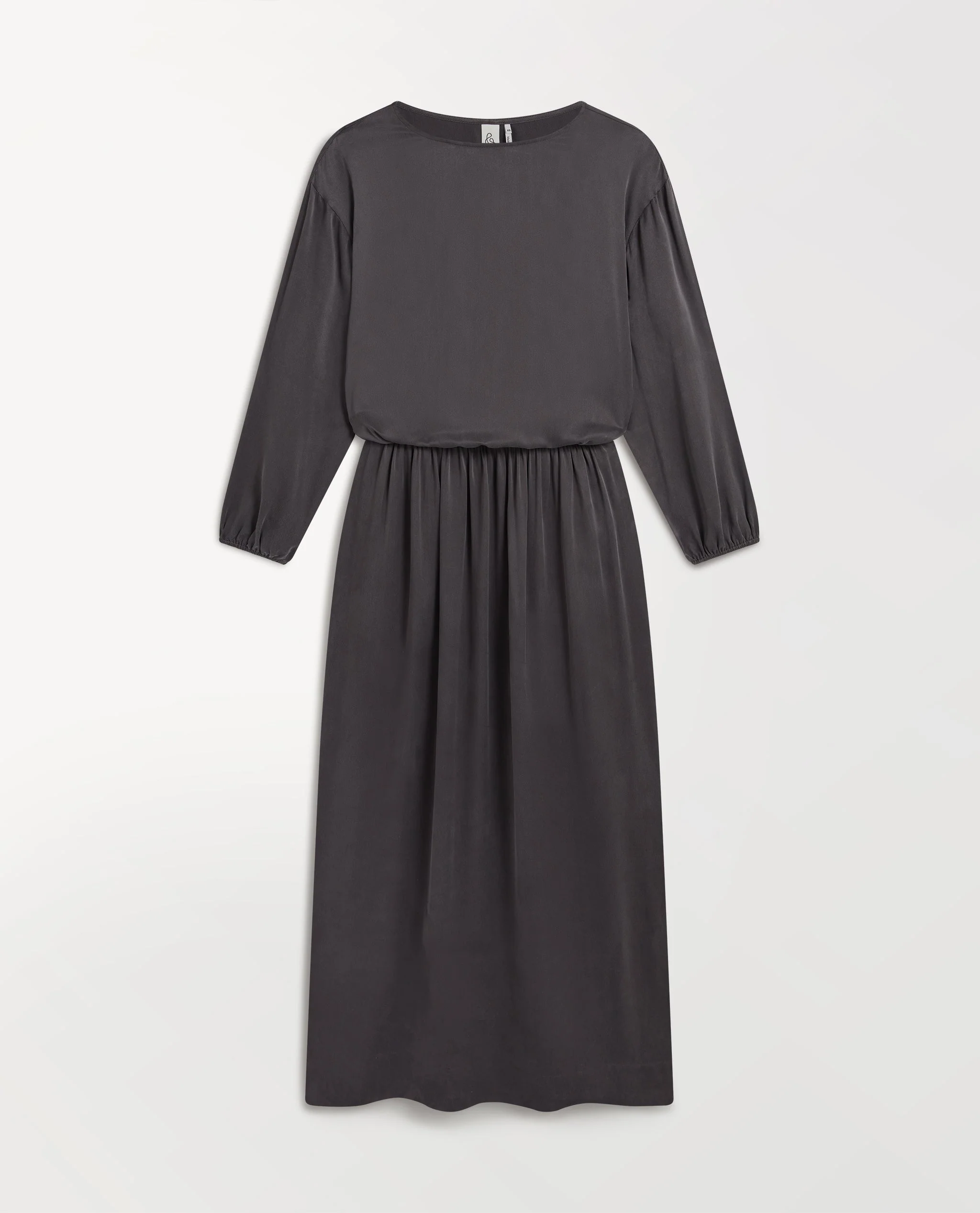 Women's Gathered Waist Easy-Silk Dress - Washed Black - Image 2