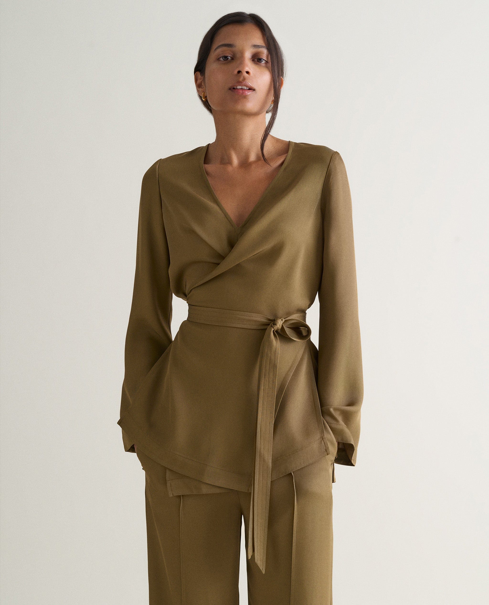 Women's NAIA™ Draped Wrap Top - Golden Olive - Image 2