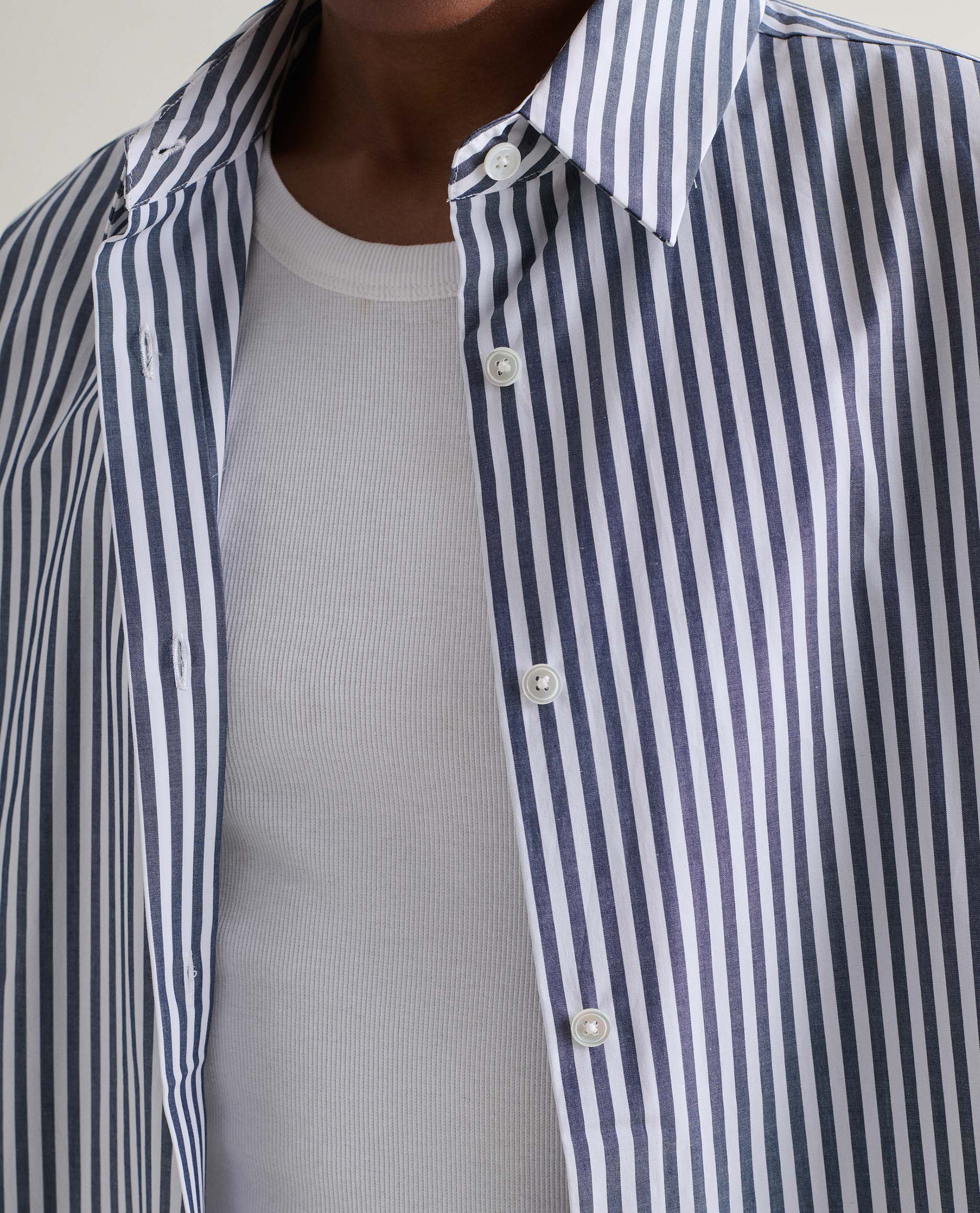Women's Organic Cotton Poplin Shirt - Navy Stripe - Image 3
