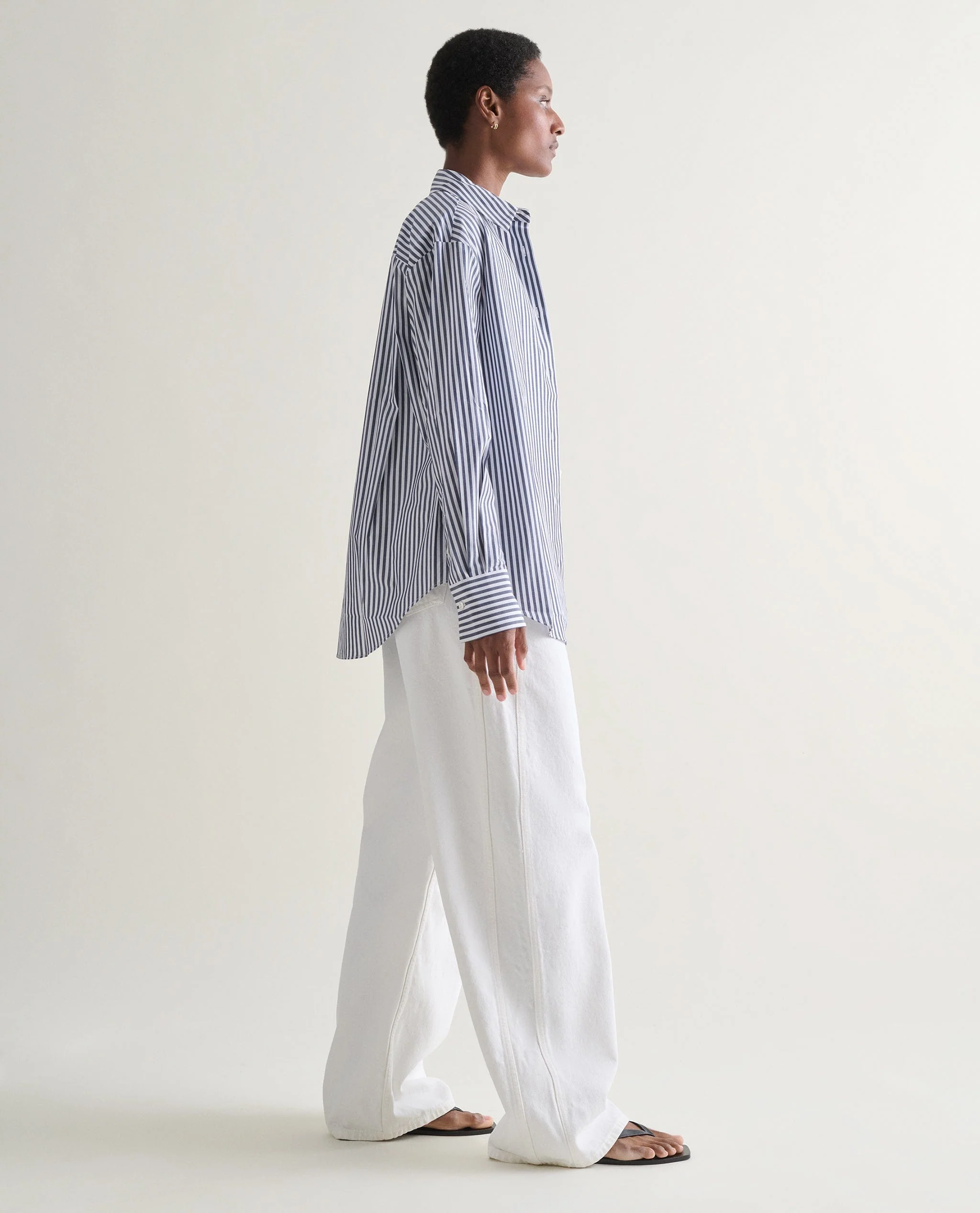 Women's Organic Cotton Poplin Shirt - Navy Stripe - Image 4