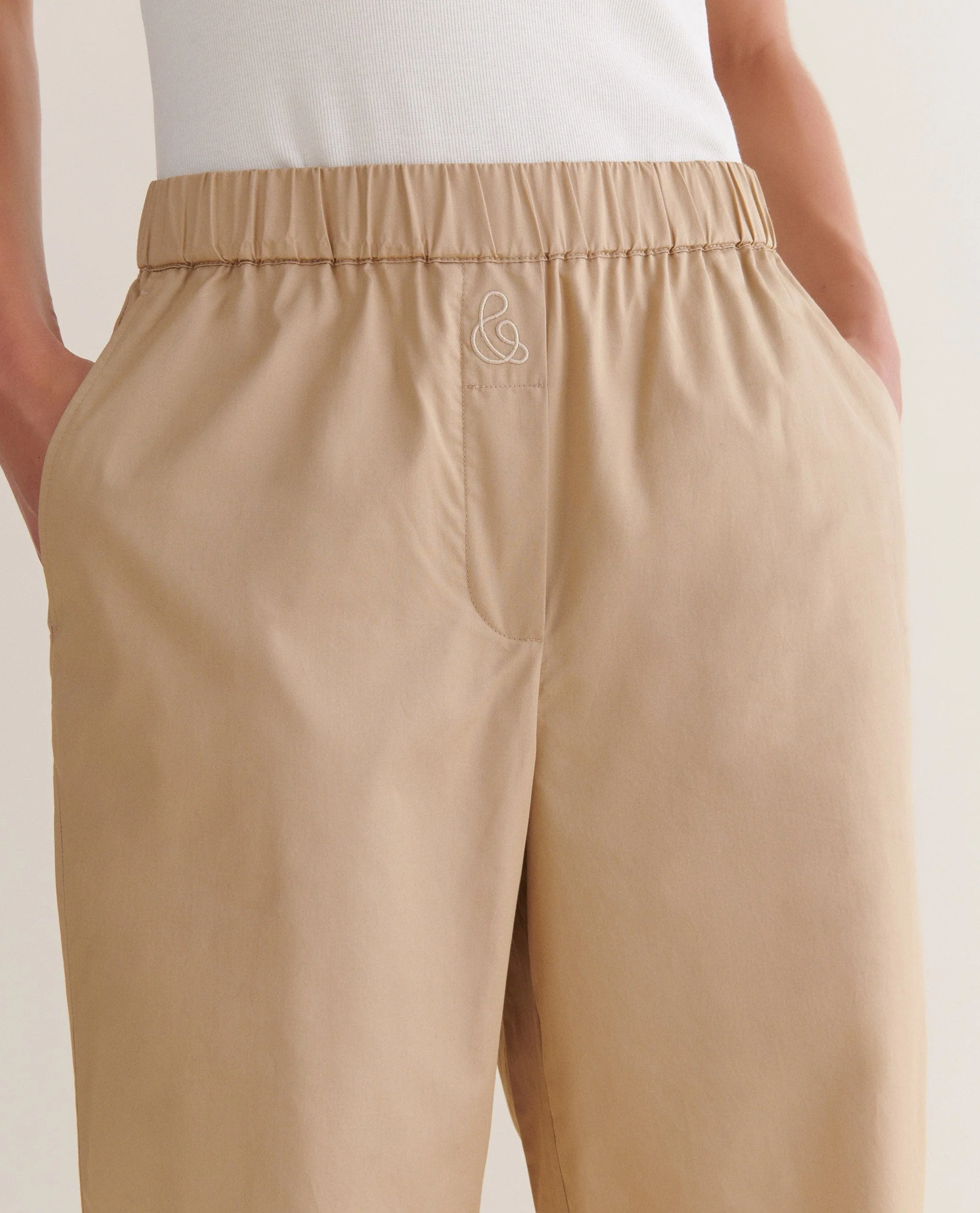 Women's Organic Cotton Poplin Easy Trousers - Sandstone - Image 3