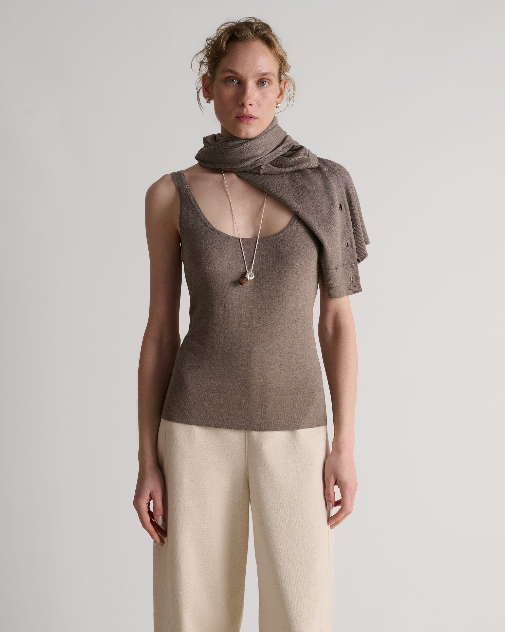 Women's Silk-Cotton Vest - Mole - Image 4